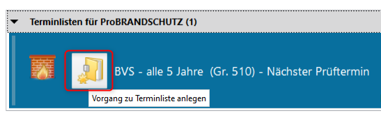 Beispiel für die Anzeige eines Vorgangs in der Terminliste
